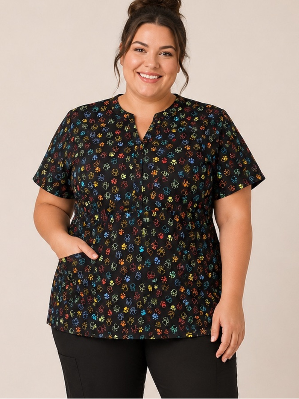 Women’s 4X Paw Print Sanibel Scrubs Scrub Top